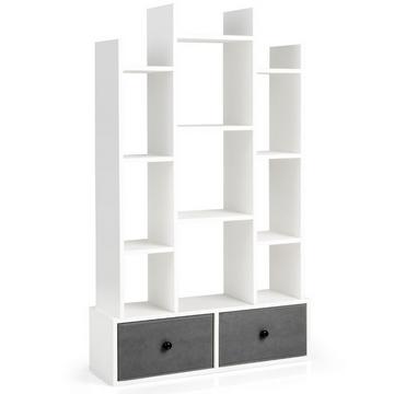 12-Stöckiges Bücherregal mit Offener Rückseite & Schublade 81 x 24 x 132 cm Weiß