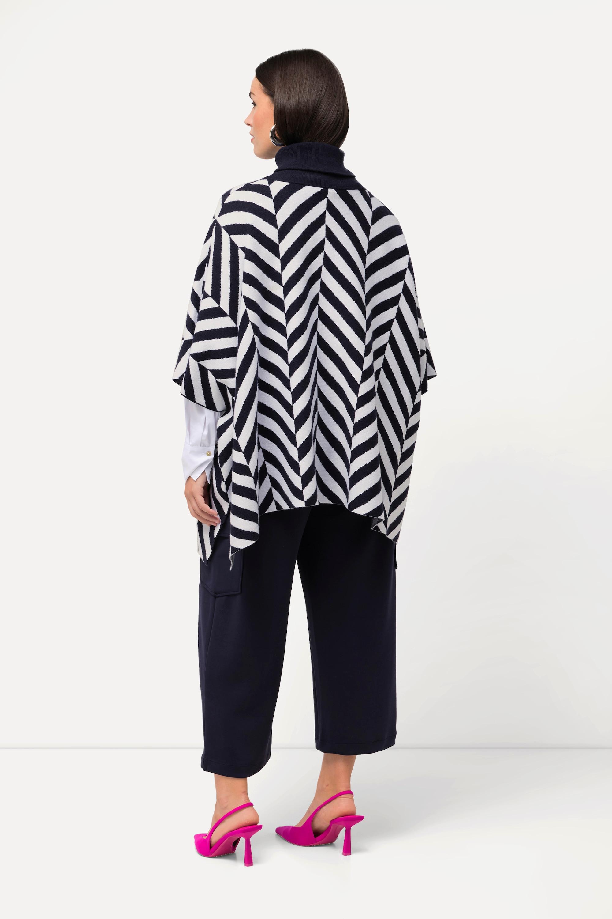 Ulla Popken  Strick-Cape, Jacquard, Rollkragen, Poncho 