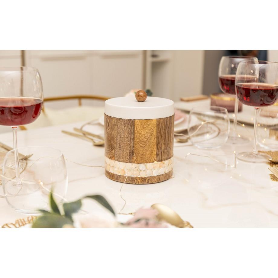 Aulica  DEKORATIVE HOLZSCHACHTEL MIT WEISSEM DECKEL 13X13X12.5CM 