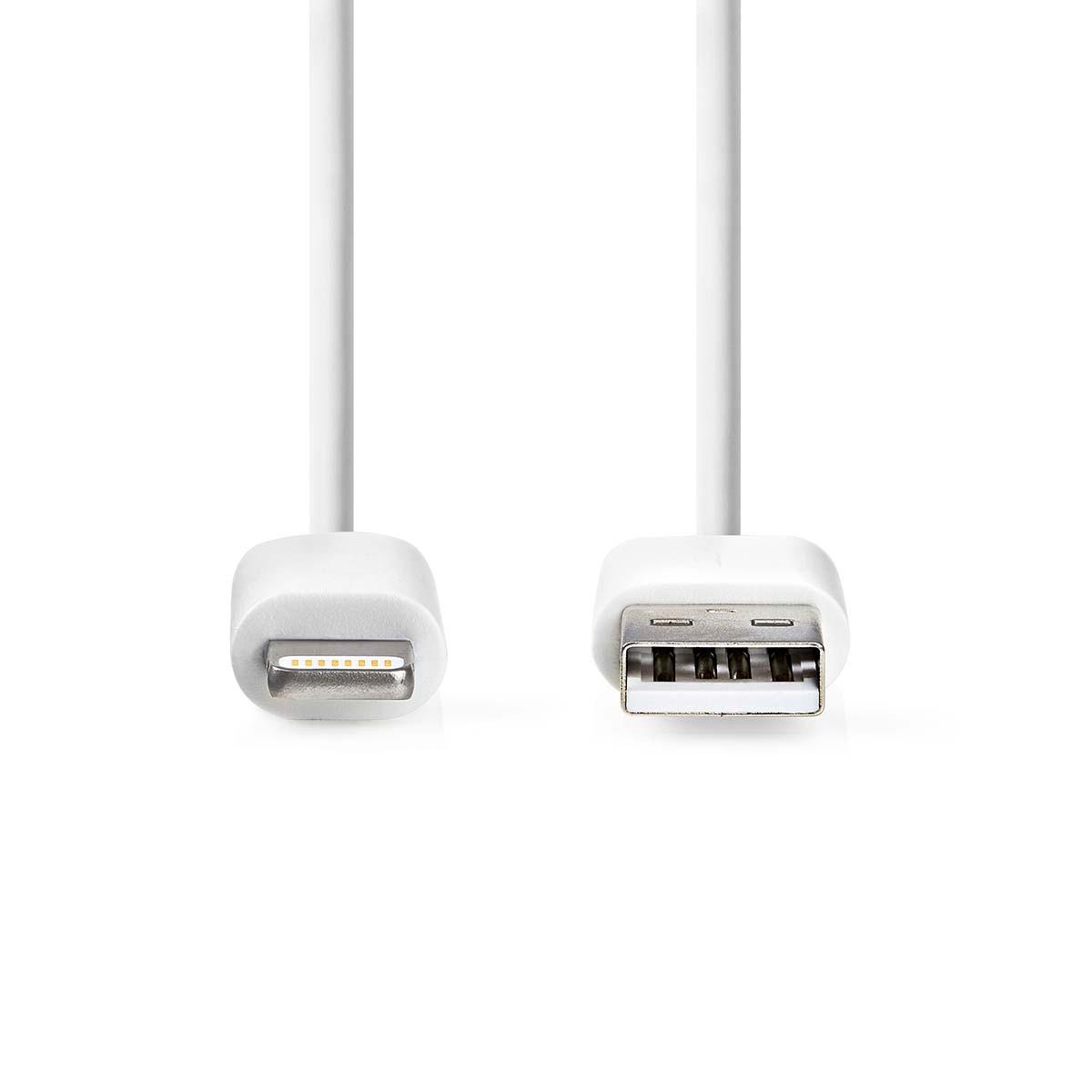 Nedis  Câble Lightning | USB 2.0 | Apple Lightning, 8 broches | USB-A mâle | 480 Mbps | Nickelé | 1.00 m | Rond | PVC | Blanc | Etiquette 