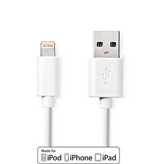 Nedis  Câble Lightning | USB 2.0 | Apple Lightning, 8 broches | USB-A mâle | 480 Mbps | Nickelé | 1.00 m | Rond | PVC | Blanc | Etiquette 