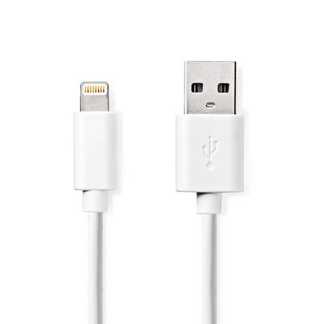 Nedis  Câble Lightning | USB 2.0 | Apple Lightning, 8 broches | USB-A mâle | 480 Mbps | Nickelé | 1.00 m | Rond | PVC | Blanc | Etiquette 