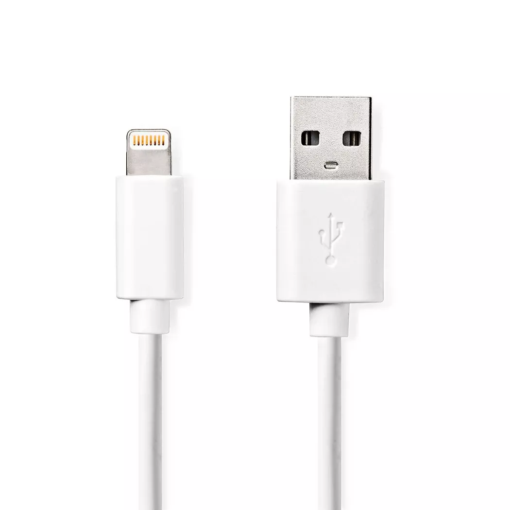 Nedis – Lightning Kabel | USB 2.0 Apple Lightning, 8-polig USB-A Stecker 480 Mbps Vernickelt 1,00 m Rund PVC Weiß Etikett, One Size