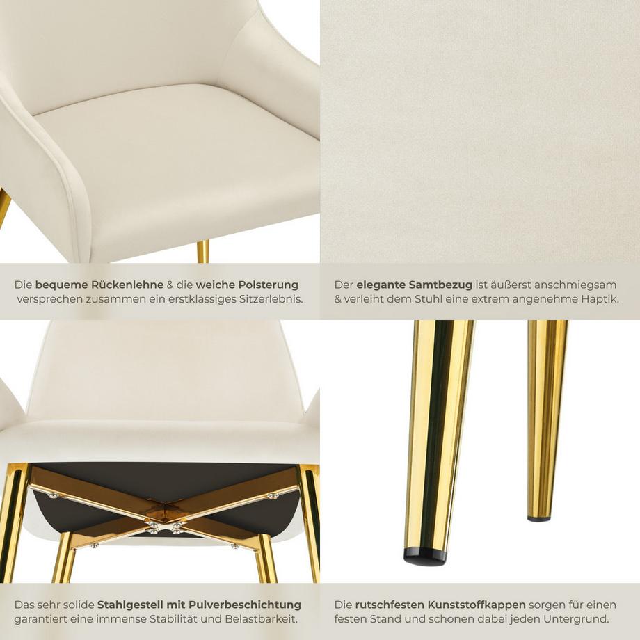 Tectake Polsterstuhl  Avane in Samtoptik, gepolstert ergonomische Form mit hoher Rückenlehne  