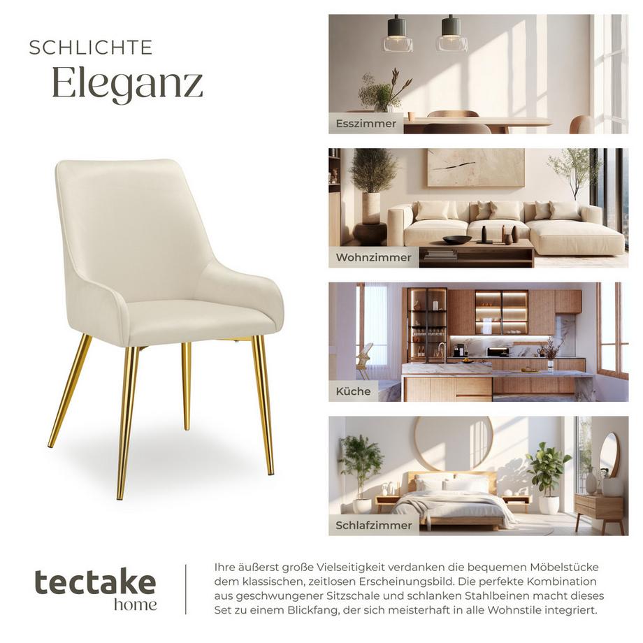 Tectake Polsterstuhl  Avane in Samtoptik, gepolstert ergonomische Form mit hoher Rückenlehne  