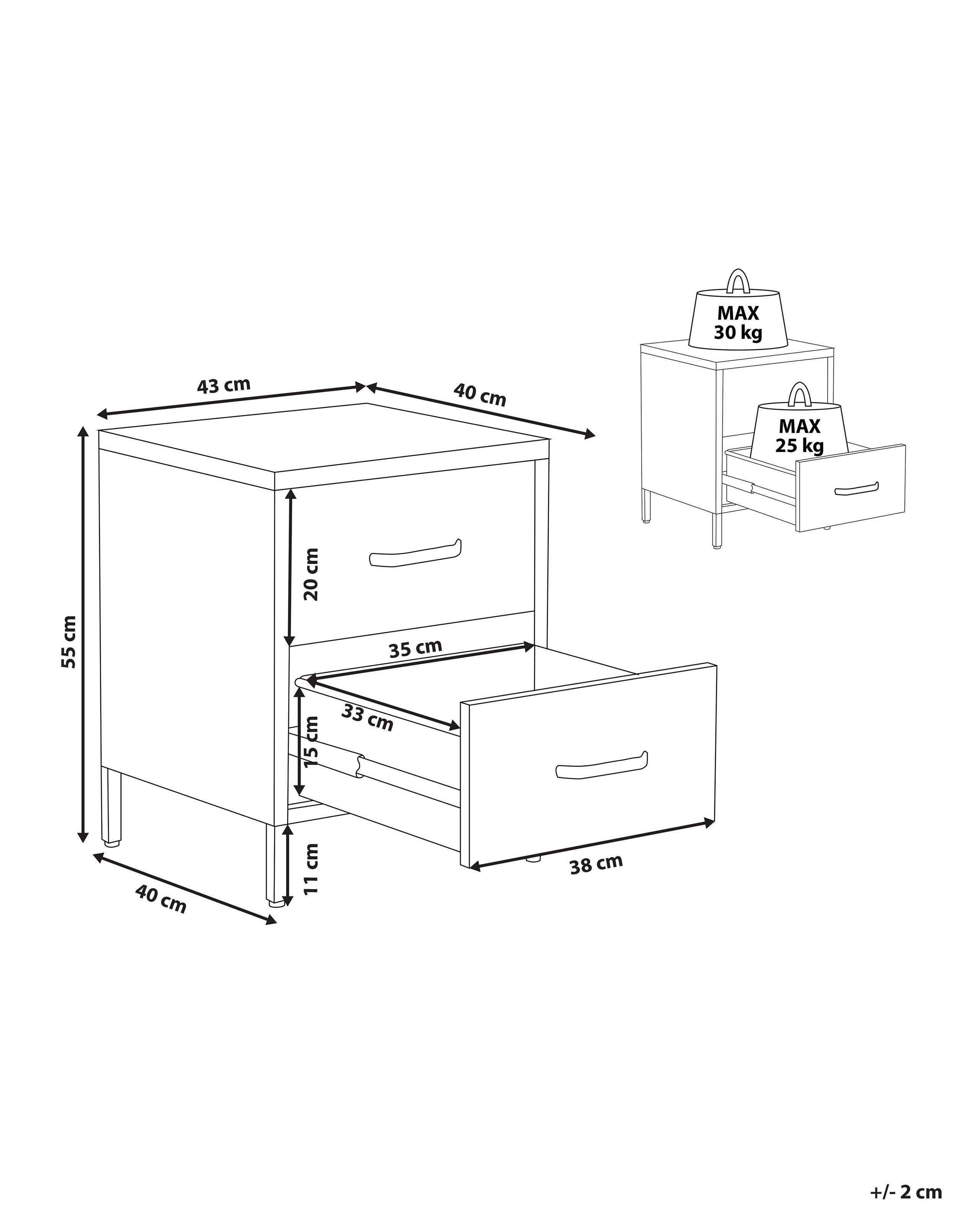 Beliani Comodino 2 cassetti en Acciaio Moderno MALAVI  