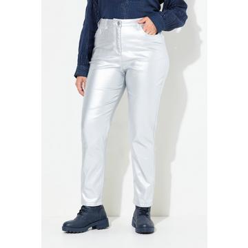 Jean Mom avec ceinture confort, 5 poches et enduit argenté