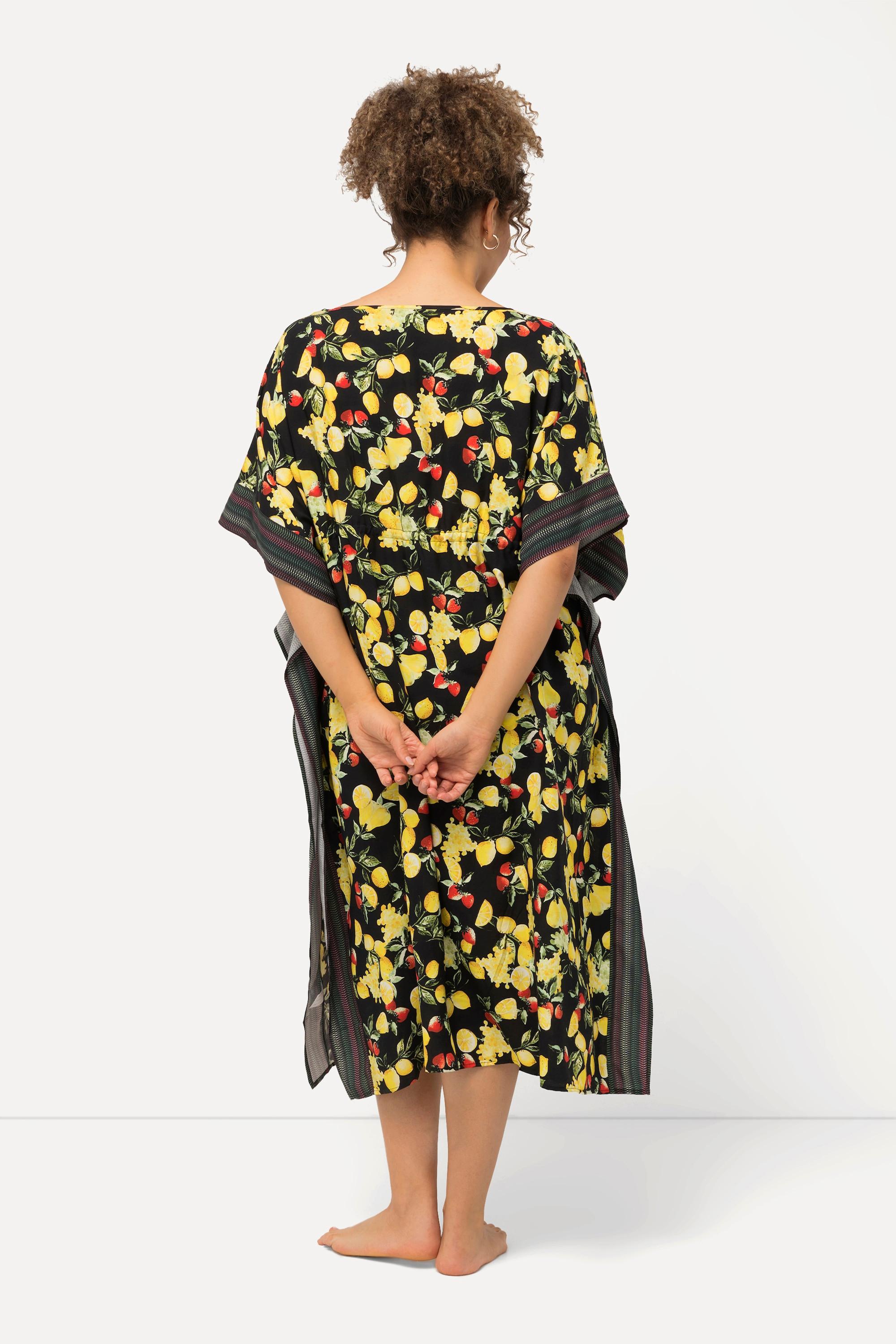 Ulla Popken  Caftan à motif citrons. Frise, encolure en V et manches courtes 