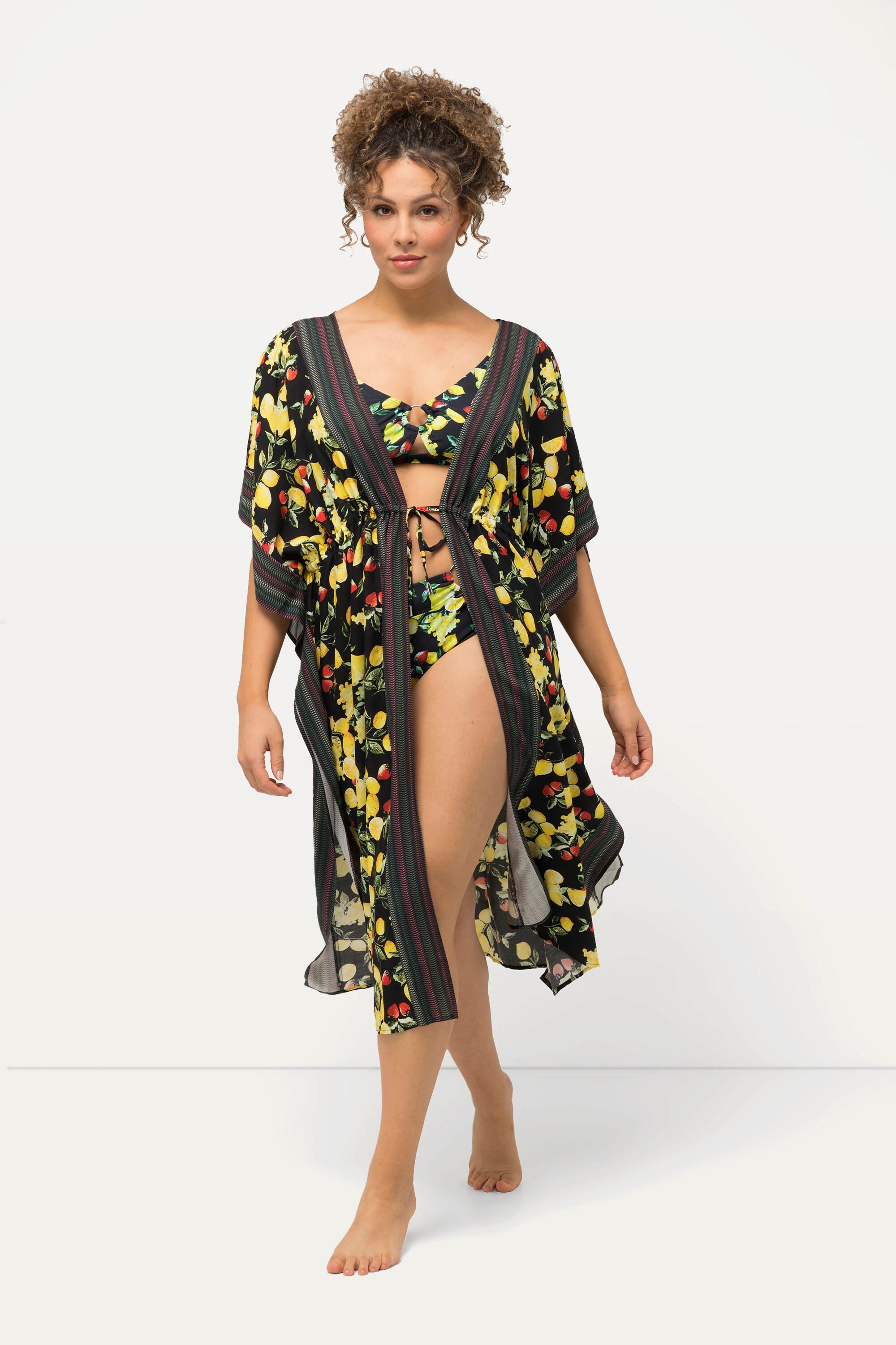 Ulla Popken  Caftan à motif citrons. Frise, encolure en V et manches courtes 