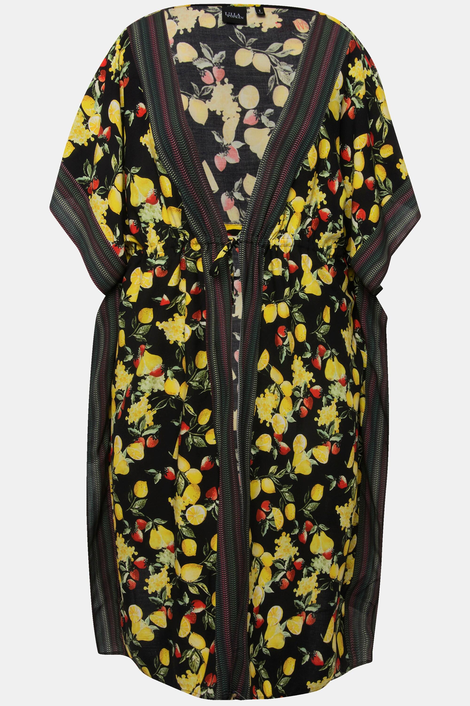 Ulla Popken  Caftan à motif citrons. Frise, encolure en V et manches courtes 