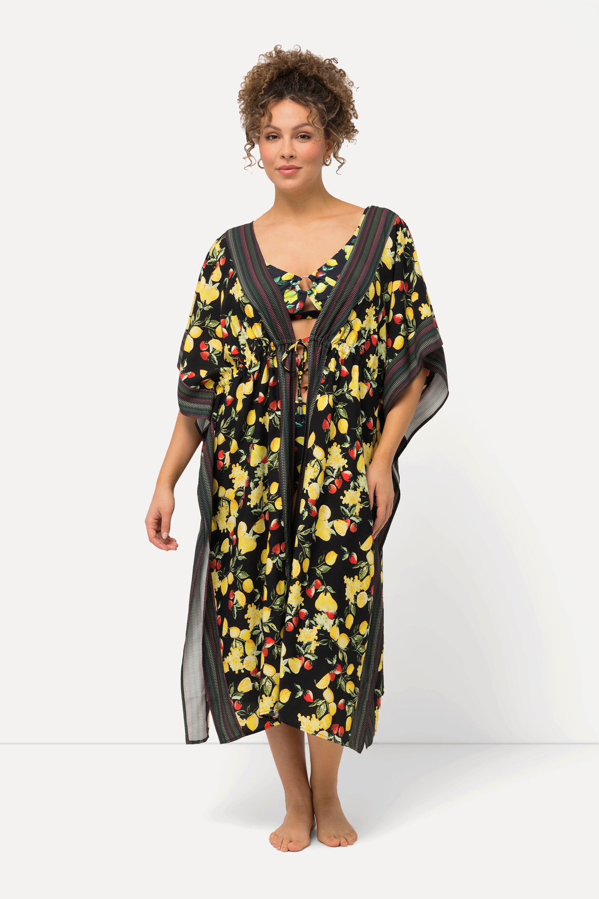 Ulla Popken  Caftan à motif citrons. Frise, encolure en V et manches courtes 