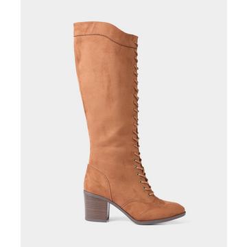 Hohe Stiefel mit Holzblockabsatz und Schnürung