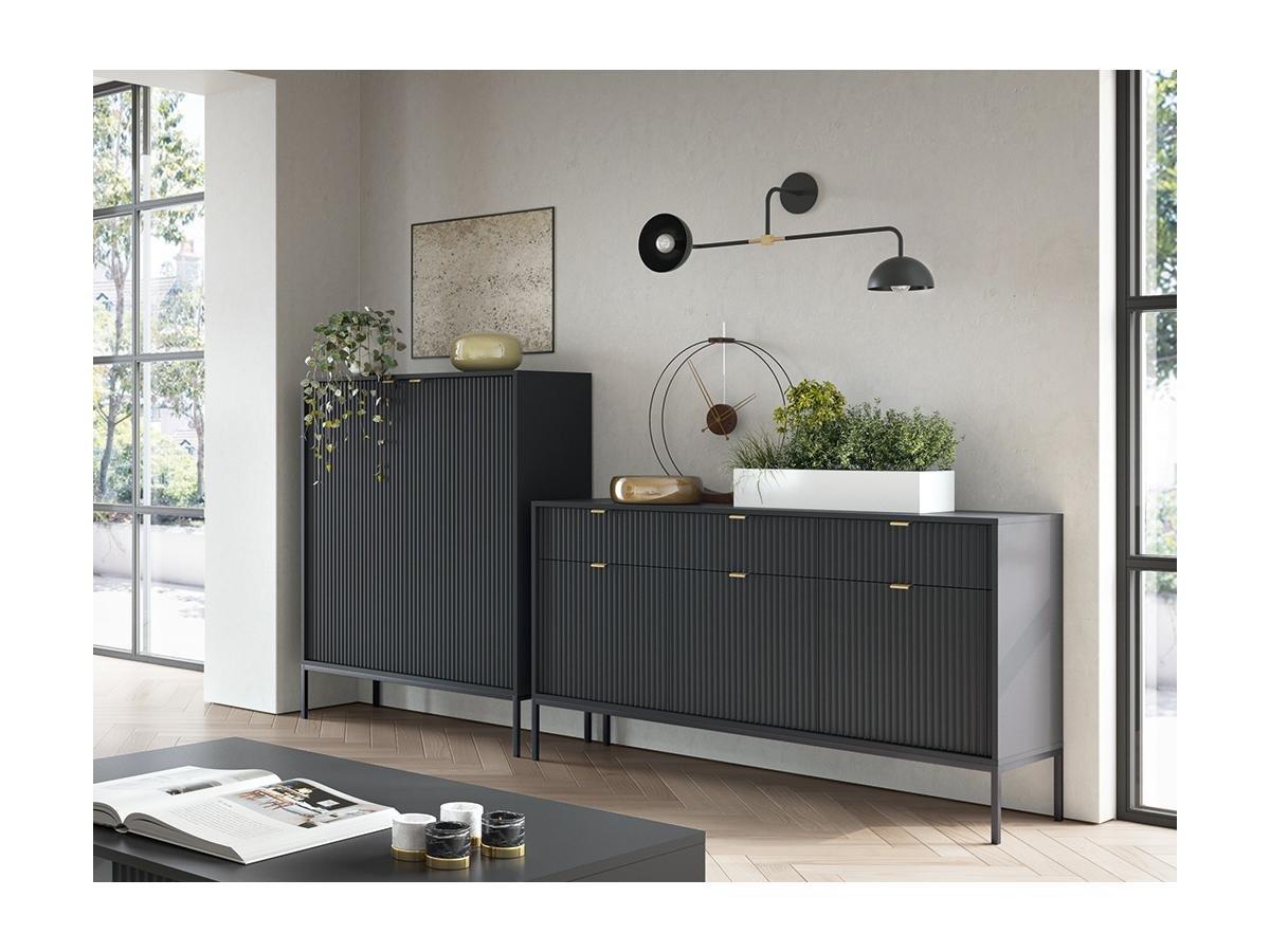 Vente-unique Credenza con 3 ante e 3 cassetti Nera LIOUBA  