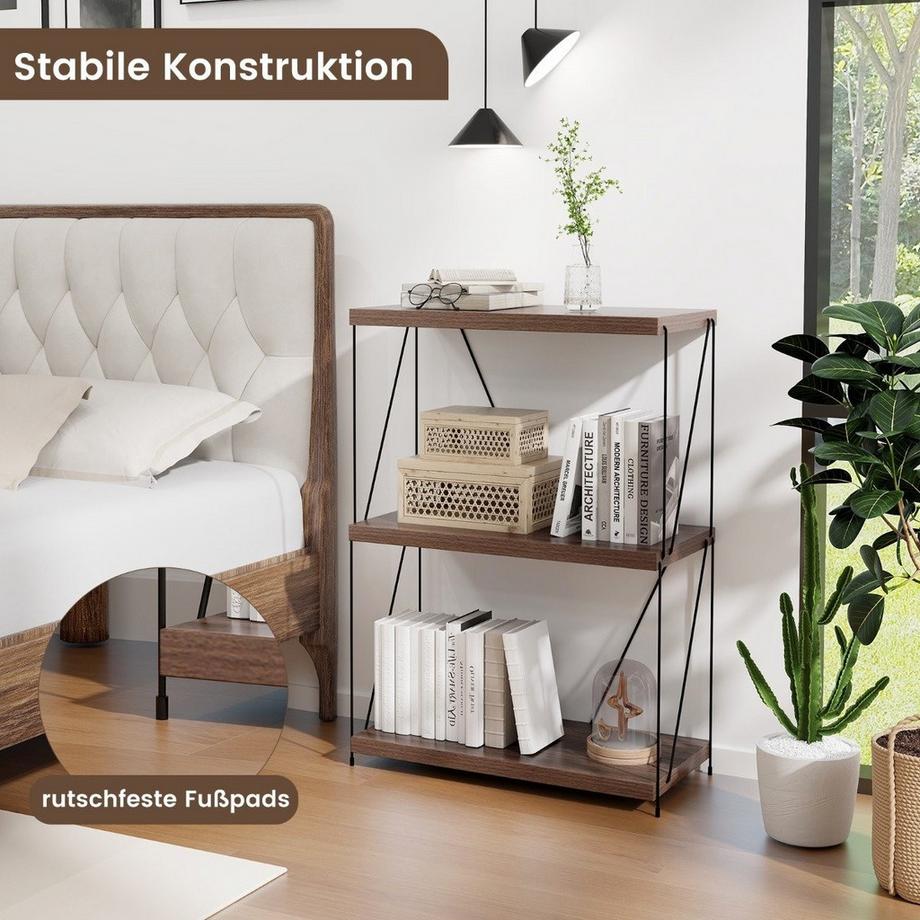 B2X 3 Ebenen Standregal mit Metallrahmen Industrielles Bücherregal Lagerregal 60 x 29,5 x 85,5 cm  