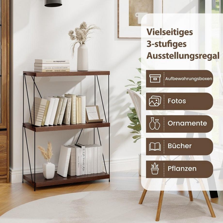B2X 3 Ebenen Standregal mit Metallrahmen Industrielles Bücherregal Lagerregal 60 x 29,5 x 85,5 cm  