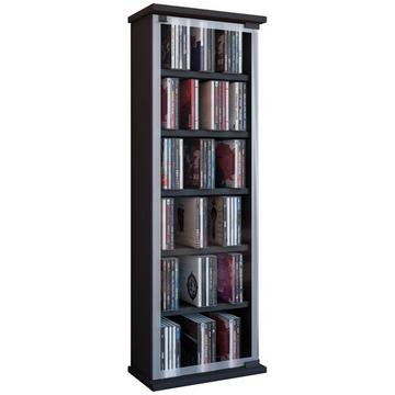 CD Regal Holz | CD Schrank mit ESG-Sicherheitsglastüren für 204 CDs oder 72 DVDs | Maße: H. 92 x B. 31 x T. 18 cm | Elegantes DVD Regal mit Rollen |