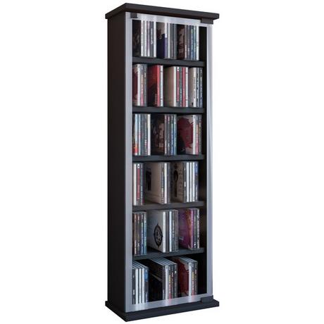 VCM CD Regal Holz | CD Schrank mit ESG-Sicherheitsglastüren für 204 CDs oder 72 DVDs | Maße: H. 92 x B. 31 x T. 18 cm | Elegantes DVD Regal mit Rollen |  