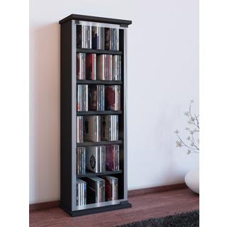 VCM CD Regal Holz | CD Schrank mit ESG-Sicherheitsglastüren für 204 CDs oder 72 DVDs | Maße: H. 92 x B. 31 x T. 18 cm | Elegantes DVD Regal mit Rollen |  