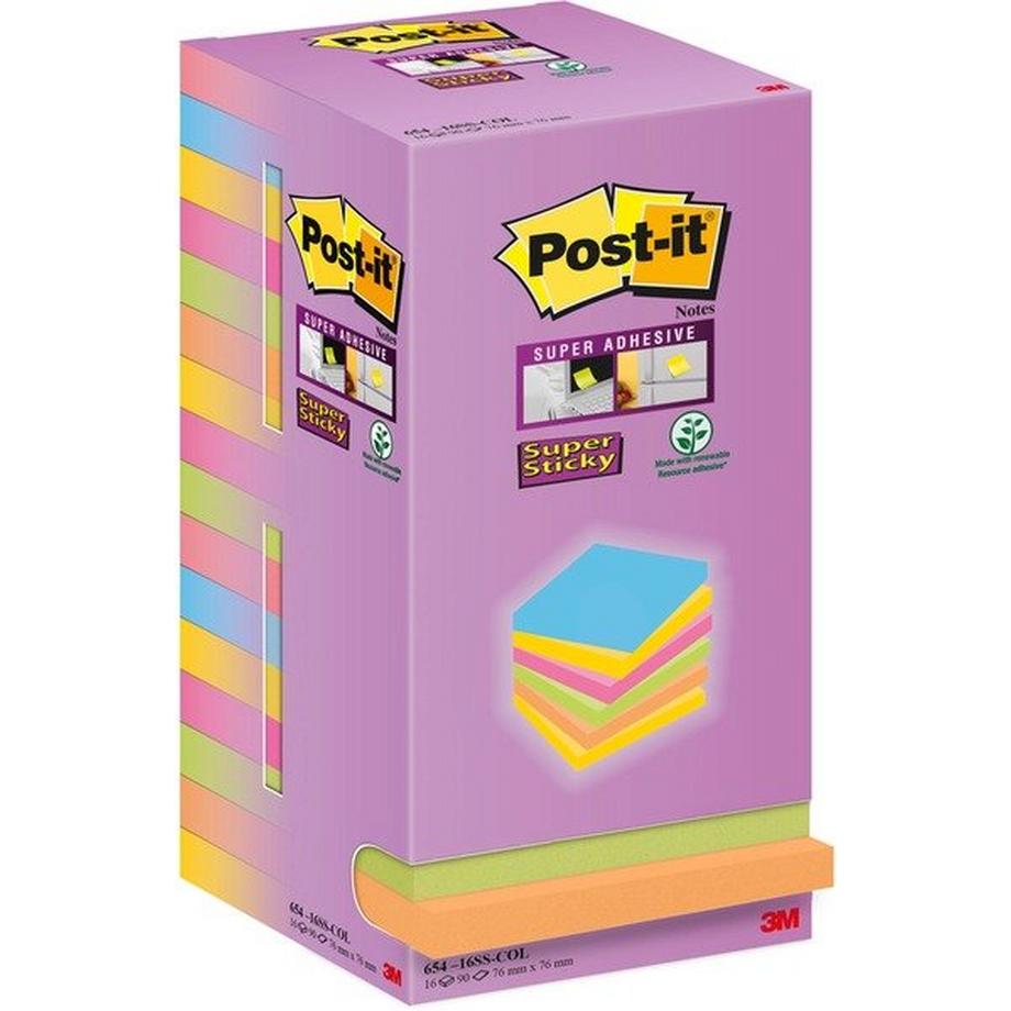 POST-IT Super Sticky Tower 76x76mm 654-16SS-COL farbig 16x90 Blatt