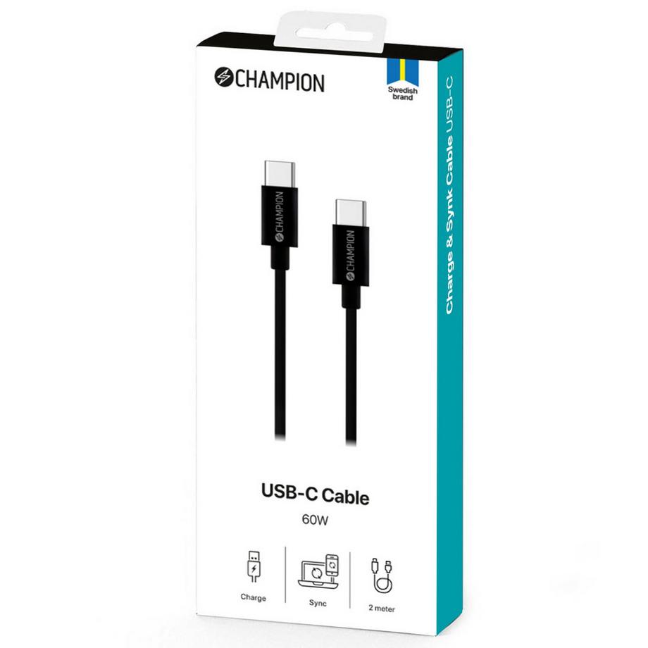 Champion  Câble USB-C 60W 2m Noir 