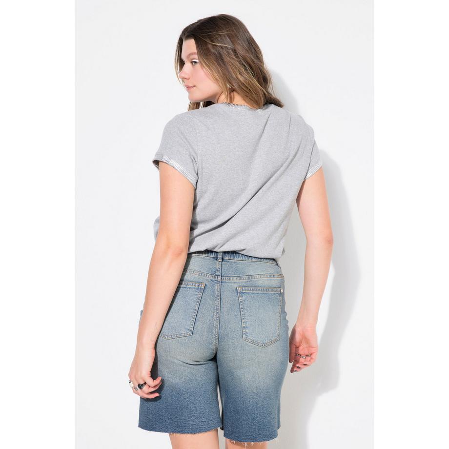 Studio Untold T-shirt côtelé Coupe Classic Imprimé Argenté Manches  