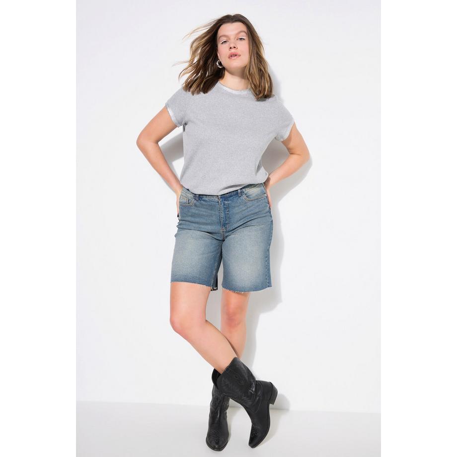 Studio Untold T-shirt côtelé Coupe Classic Imprimé Argenté Manches  