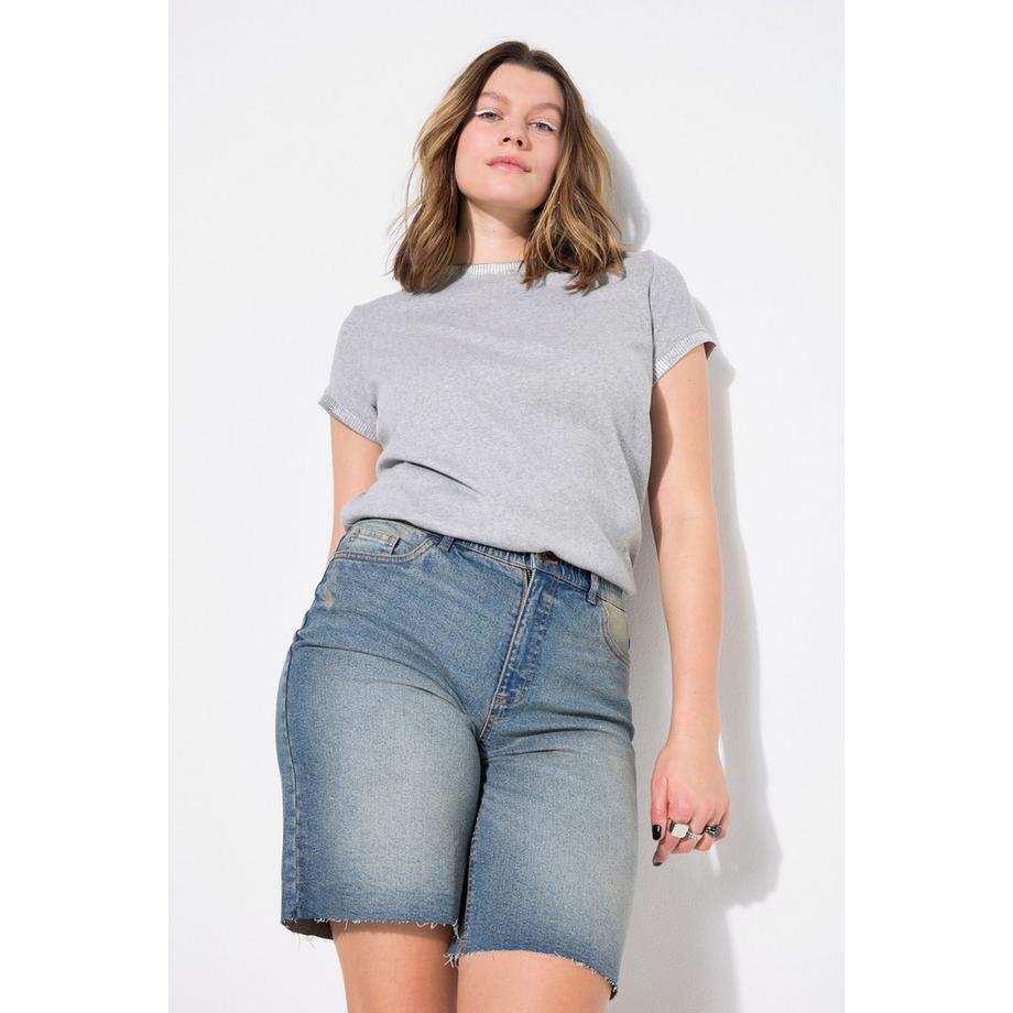 Studio Untold T-shirt côtelé Coupe Classic Imprimé Argenté Manches  