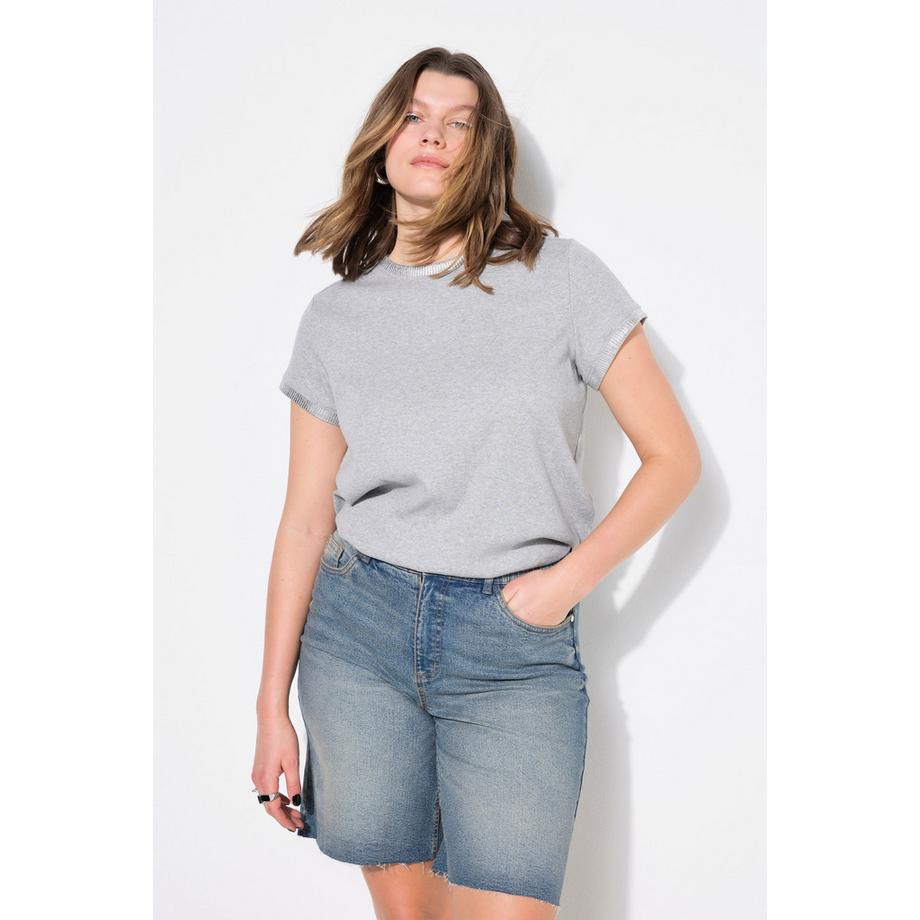 Studio Untold T-shirt côtelé Coupe Classic Imprimé Argenté Manches  