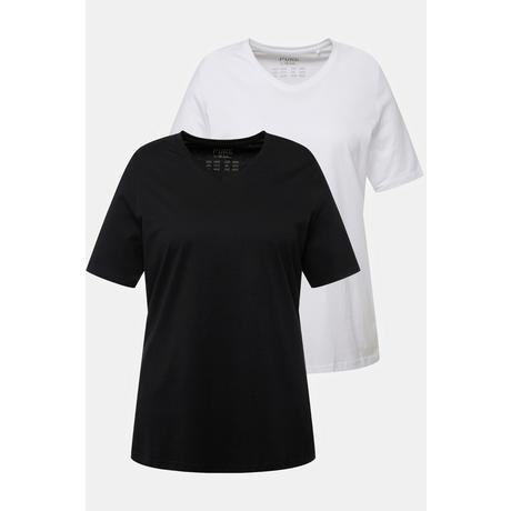 Ulla Popken  T-shirt di cotone biologico in confezione doppia con scollo a V e mezze maniche 