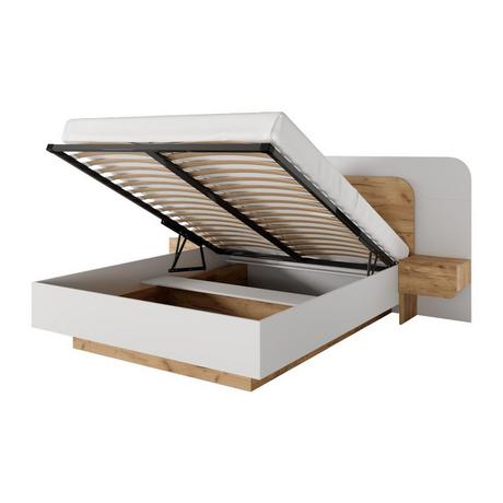 Vente-unique Lit coffre avec chevets 160 x 200 cm - Avec LEDs - Coloris : Naturel et blanc - DESADO  