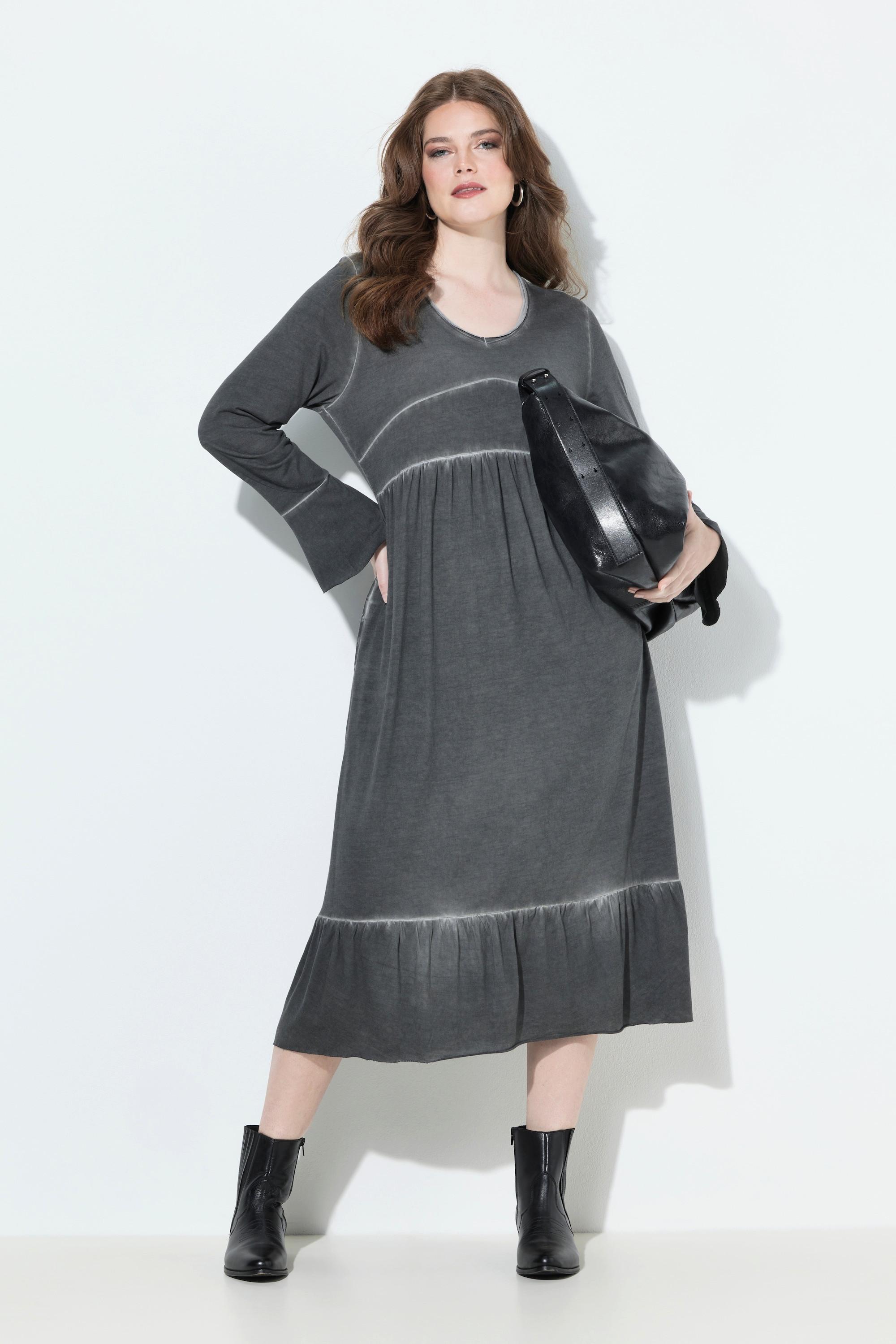 Ulla Popken Robe midi en cupro mélangé A-ligne décolleté en V manches 3/4  