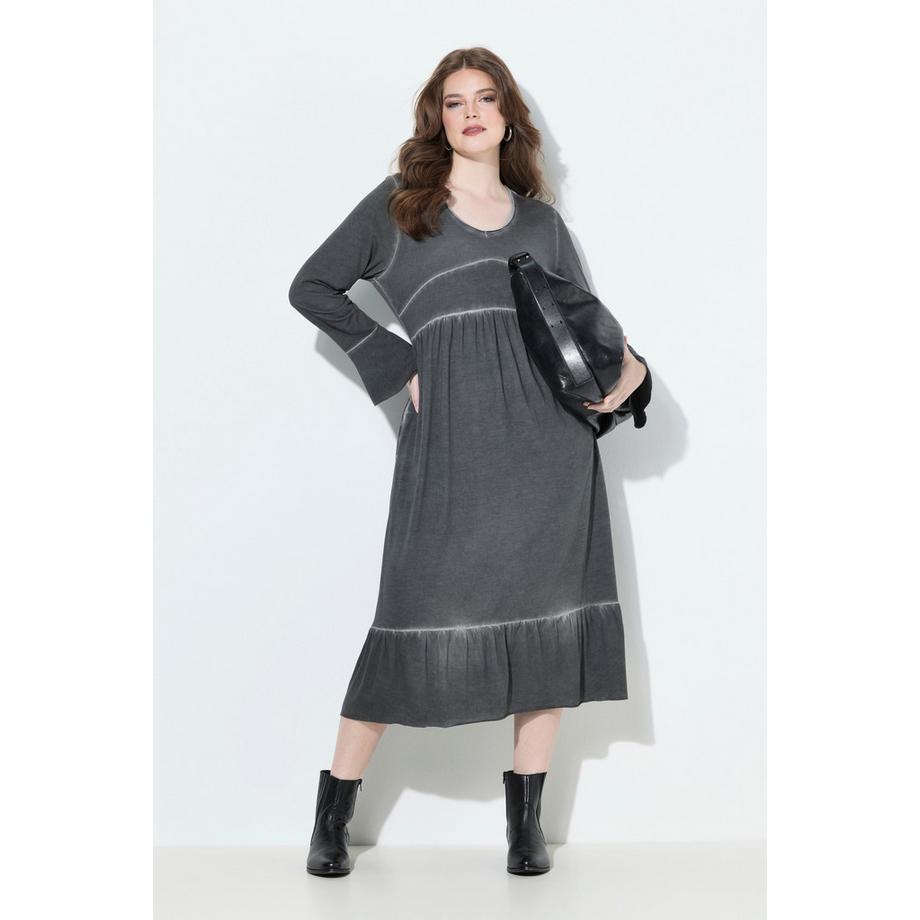 Ulla Popken Abito midi Cupro taglio svasato scollo a V maniche 3/4  