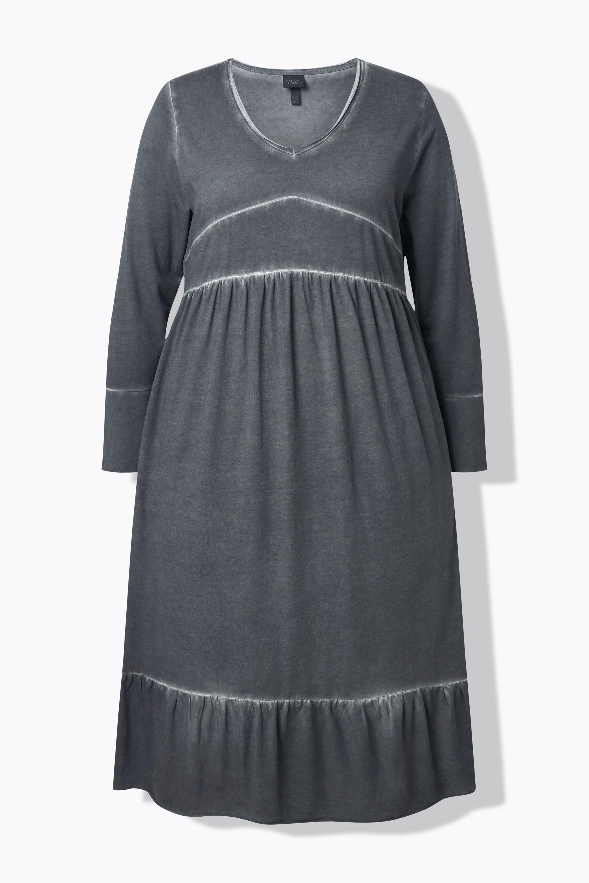 Ulla Popken Robe midi en cupro mélangé A-ligne décolleté en V manches 3/4  