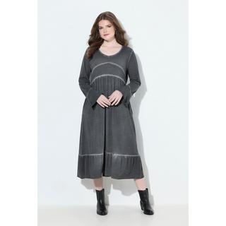 Ulla Popken Robe midi en cupro mélangé A-ligne décolleté en V manches 3/4  