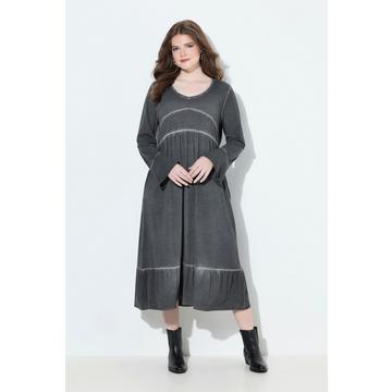 Robe midi en cupro mélangé, décolleté en V et manches 3/4, coupe évasée