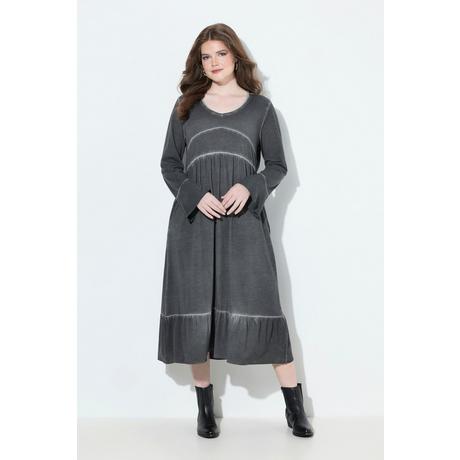 Ulla Popken Robe midi en cupro mélangé A-ligne décolleté en V manches 3/4  