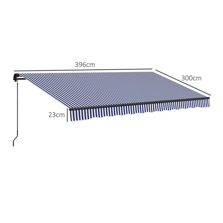 Northio Markise 4X3M Wandmontage Balkonmarkise Mit Handkurbel, Sonnenschutz, Alu, Blau+Weiß  