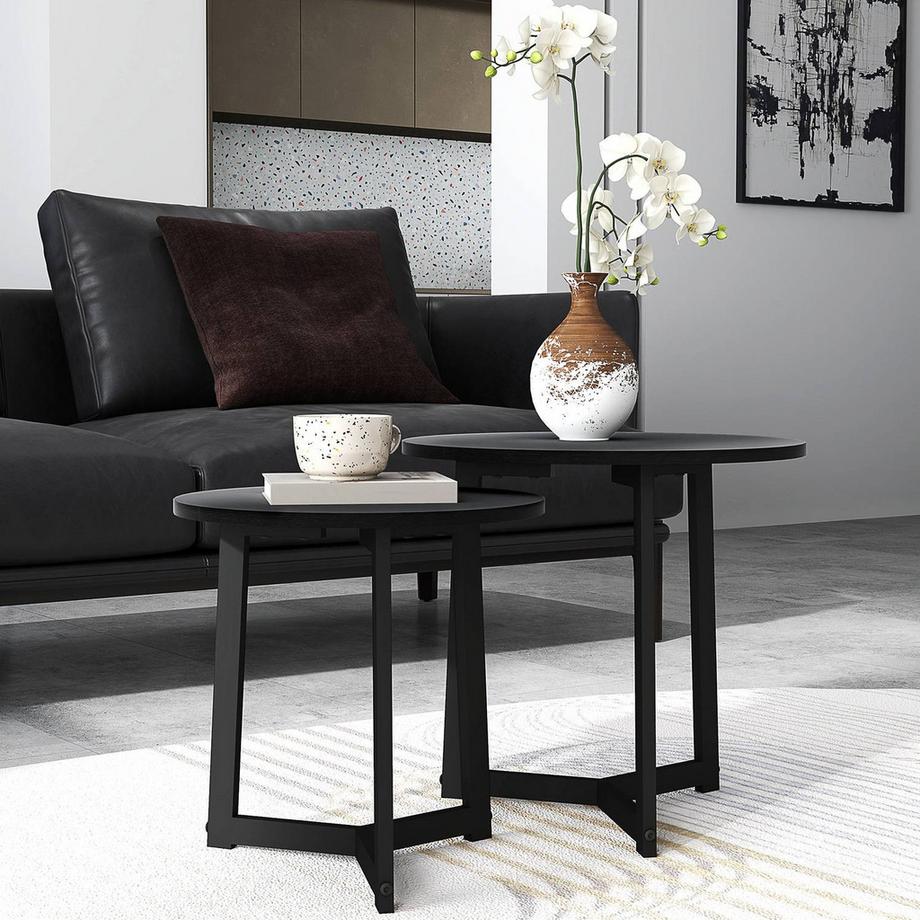 Northio Lot de 2 tables basses, tables d'appoint rondes, table basse avec structure en acier, table de canapé au design moderne, pour le salon, capacité de charge jusqu'à 35 kg, noir  