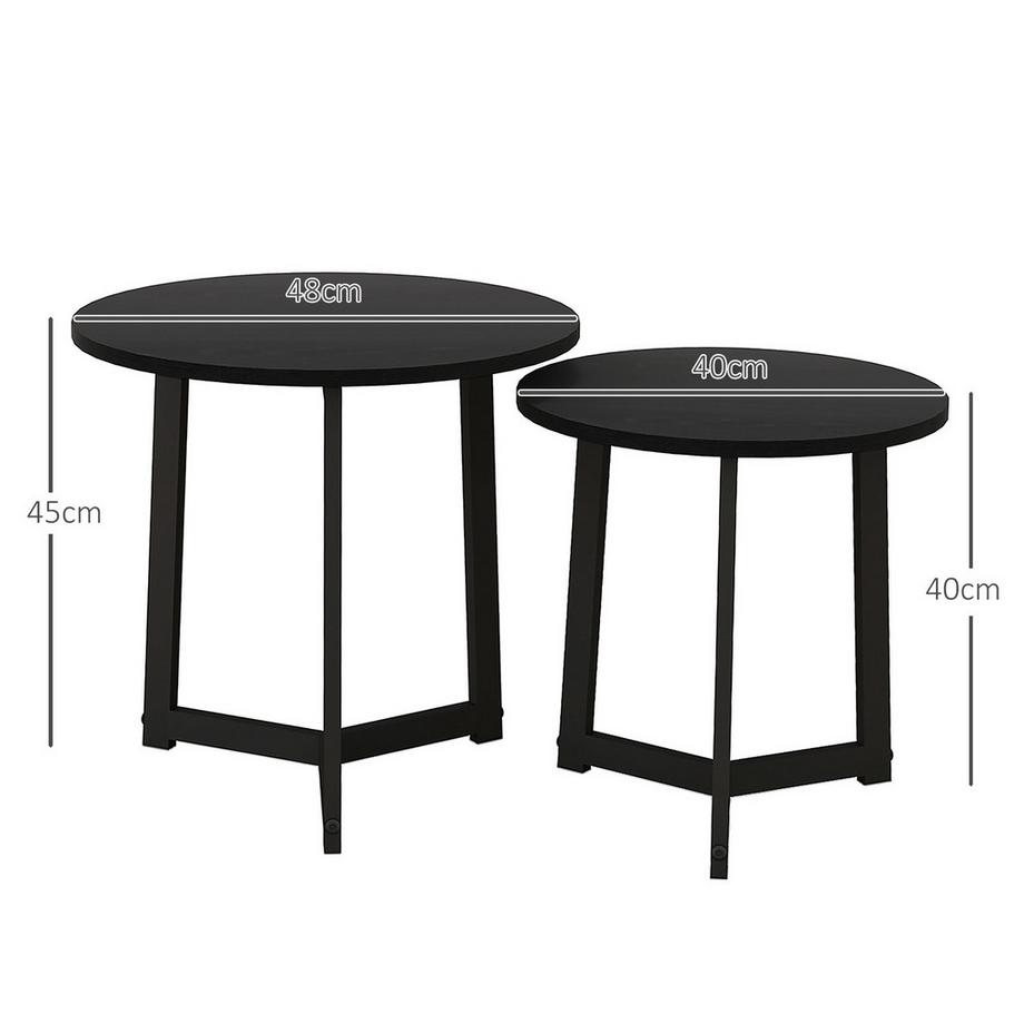 Northio Lot de 2 tables basses, tables d'appoint rondes, table basse avec structure en acier, table de canapé au design moderne, pour le salon, capacité de charge jusqu'à 35 kg, noir  