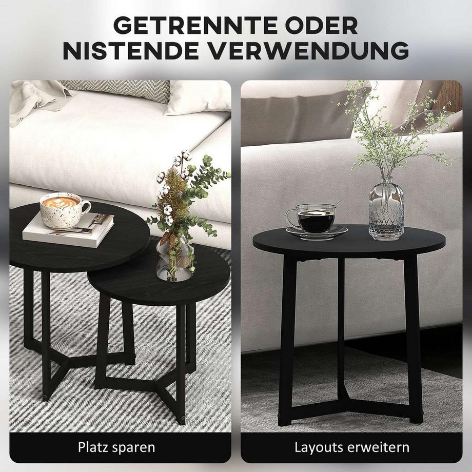 Northio Lot de 2 tables basses, tables d'appoint rondes, table basse avec structure en acier, table de canapé au design moderne, pour le salon, capacité de charge jusqu'à 35 kg, noir  
