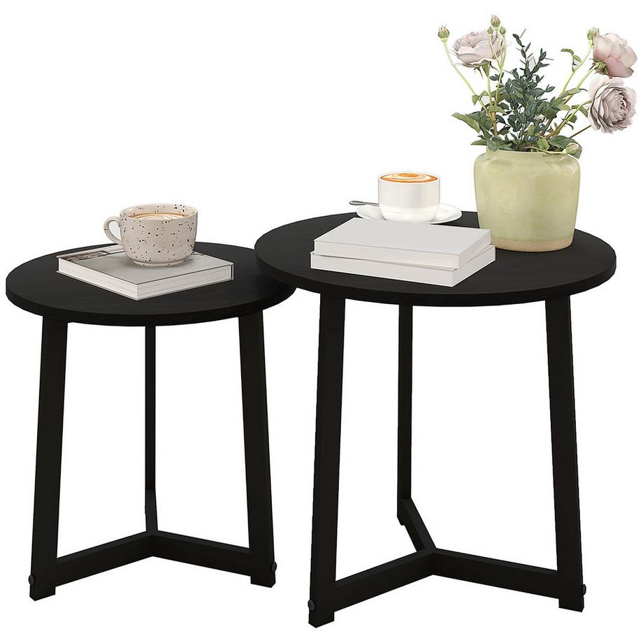 Lot de 2 tables basses, tables d'appoint rondes, table basse avec structure en acier, table de canapé au design moderne, pour le salon, capacité de charge jusqu'à 35 kg, noir