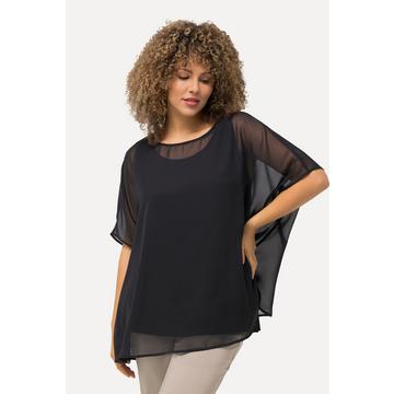 Blusa di chiffon dal taglio oversize con scollo rotondo e mezze maniche