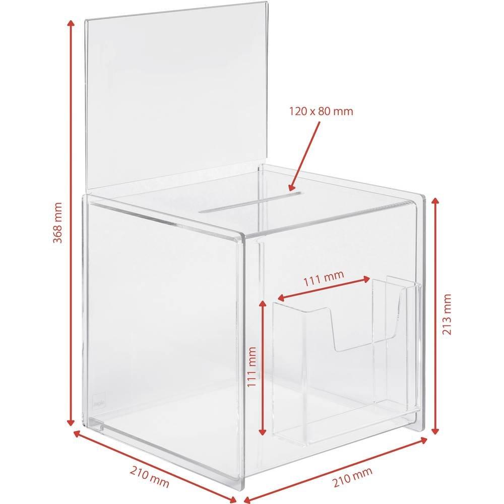 Sigel  Aktionsbox Spendenbox Losbox mit Zusatzfach und Einstecktafel für A5, Acryl, 21 x 21 x 36.8 cm 