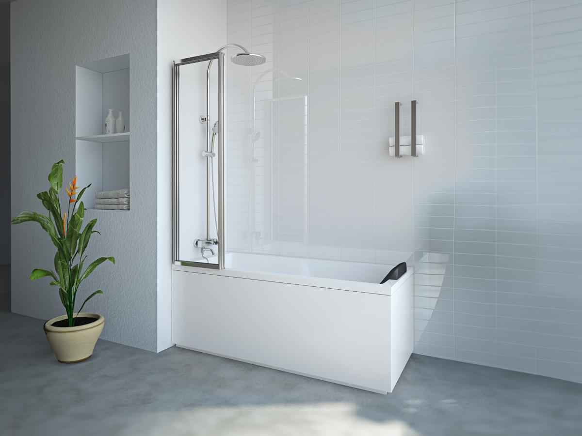 SHOWER DESIGN Duschtrennwand Badewanne klappbar - Metall - Chromfarben - 120 x 140 cm - DISTRICT  