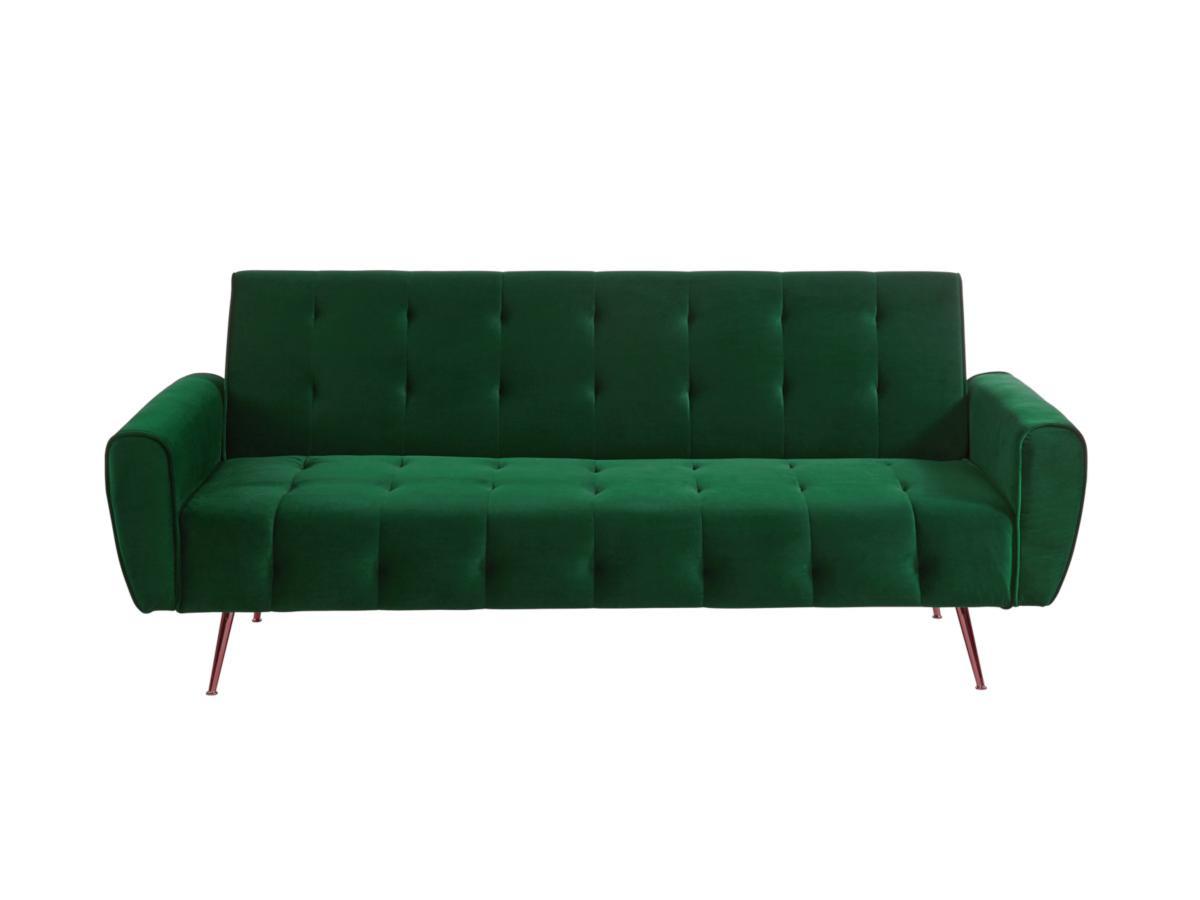 Vente-unique Schlafsofa Klappsofa 3Sitzer Samt Tannengrün POLANI  