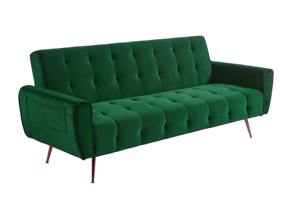 Vente-unique Schlafsofa Klappsofa 3Sitzer Samt Tannengrün POLANI  