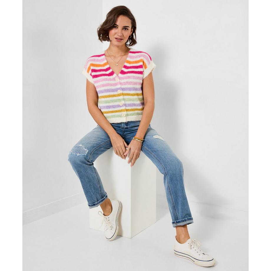 Joe Browns Gestreifte ärmellose Strickjacke V-Ausschnitt  