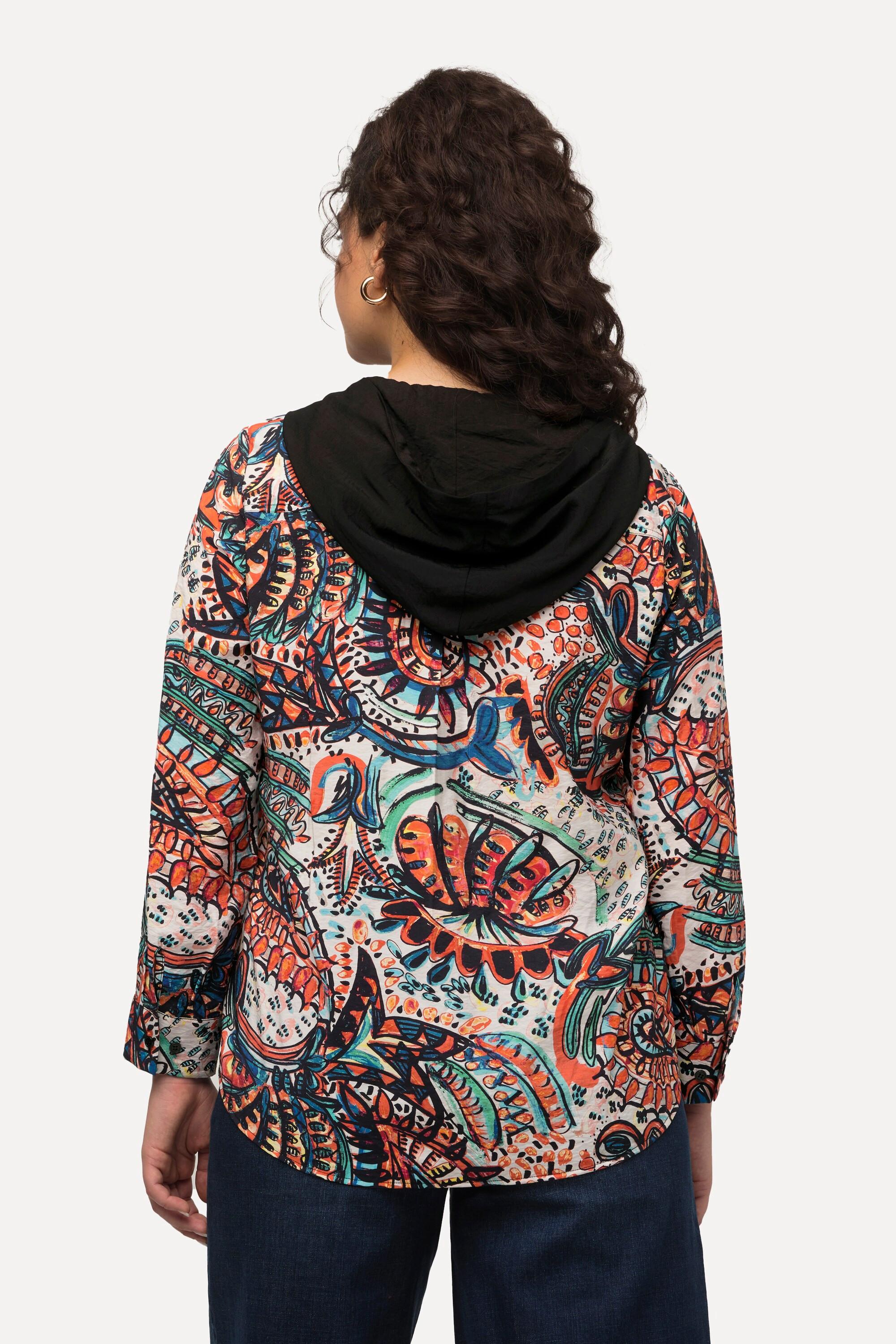 Ulla Popken  Blusa dal taglio svasato con Paisley, cappuccio, scollo a V e maniche lunghe 