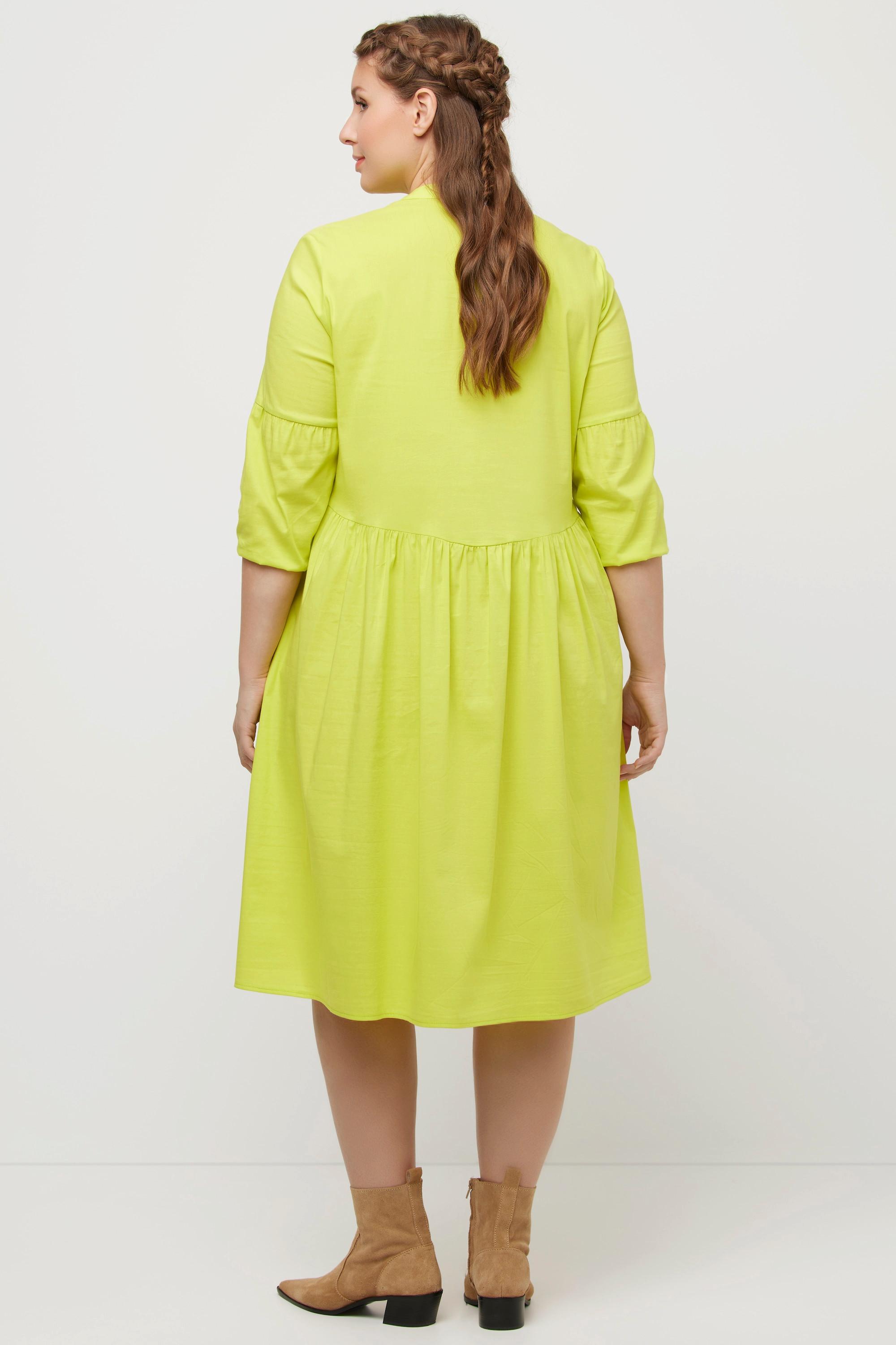 Ulla Popken Robe Chemisier Ligne A Couture Transversale Col Montant Manches 3/4  