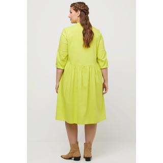 Ulla Popken Robe Chemisier Ligne A Couture Transversale Col Montant Manches 3/4  